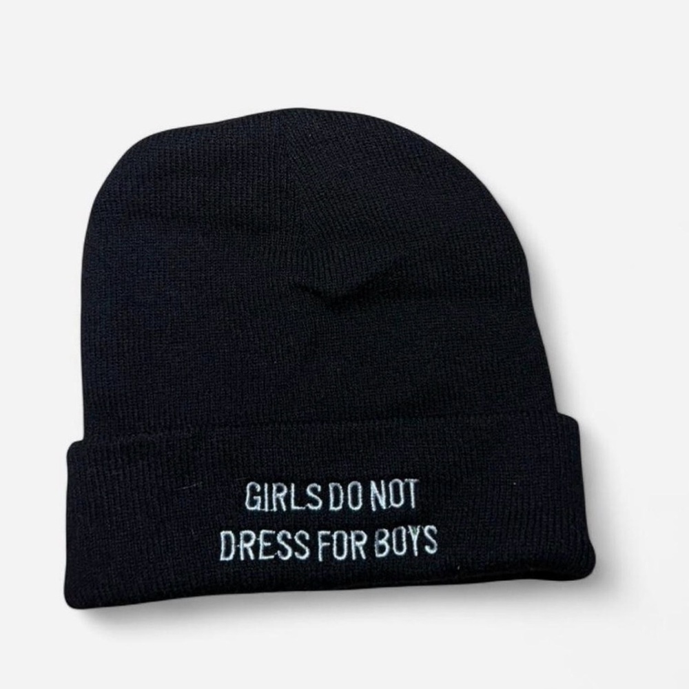 Black Beanie with Embroidered Text